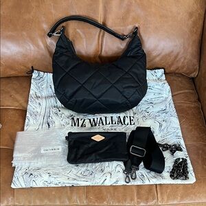 MZ Wallace Madison Shoulder Bag Black with Cobalt Lining